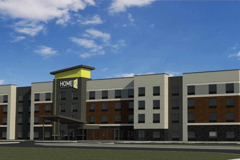 A rendering of the home 2 suites hotel.