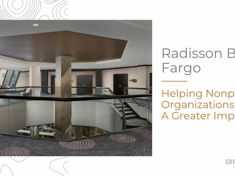 Modern hotel atrium with glass railing
